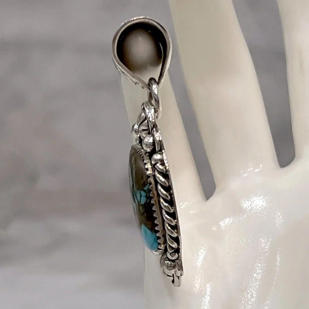 Sterling Silver Turquoise Large Pendant with Loop Choker - Picture 5 of 16